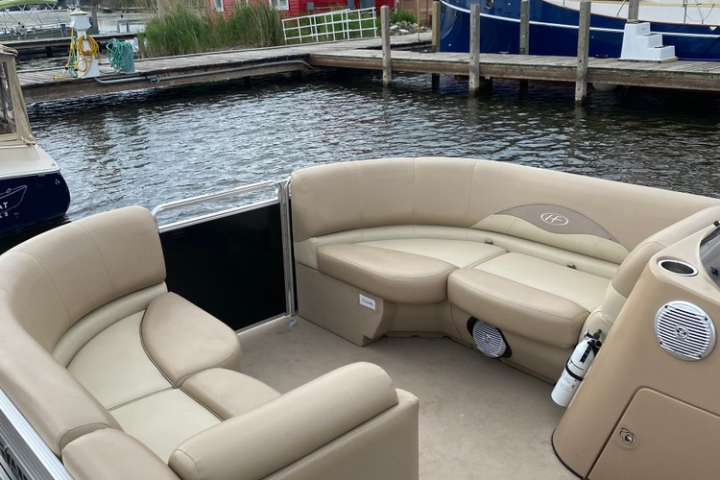 a boat that is sitting on a couch