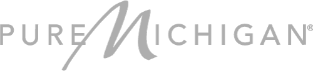 Pure Michigan logo with stylized 'M' and gray font.